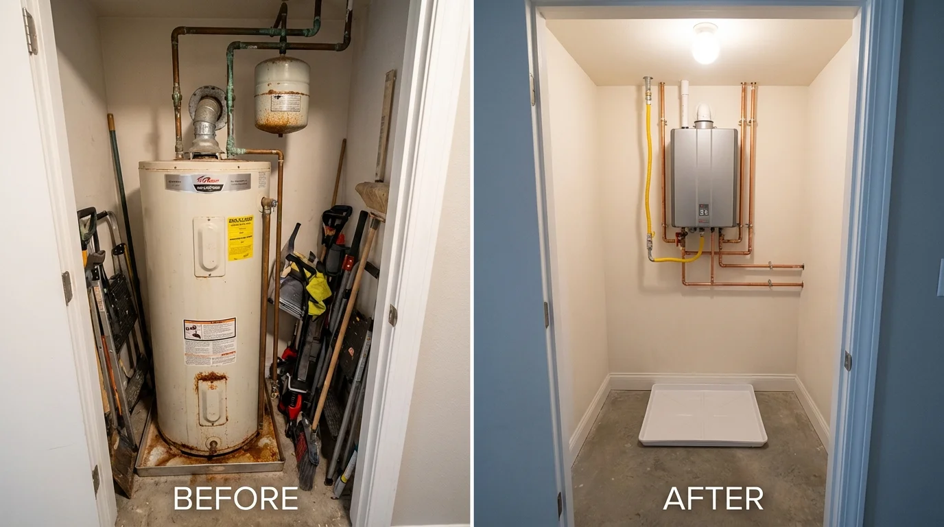 Tank water heater versus wall-mounted tankless unit comparison for Naugatuck, CT homeowners