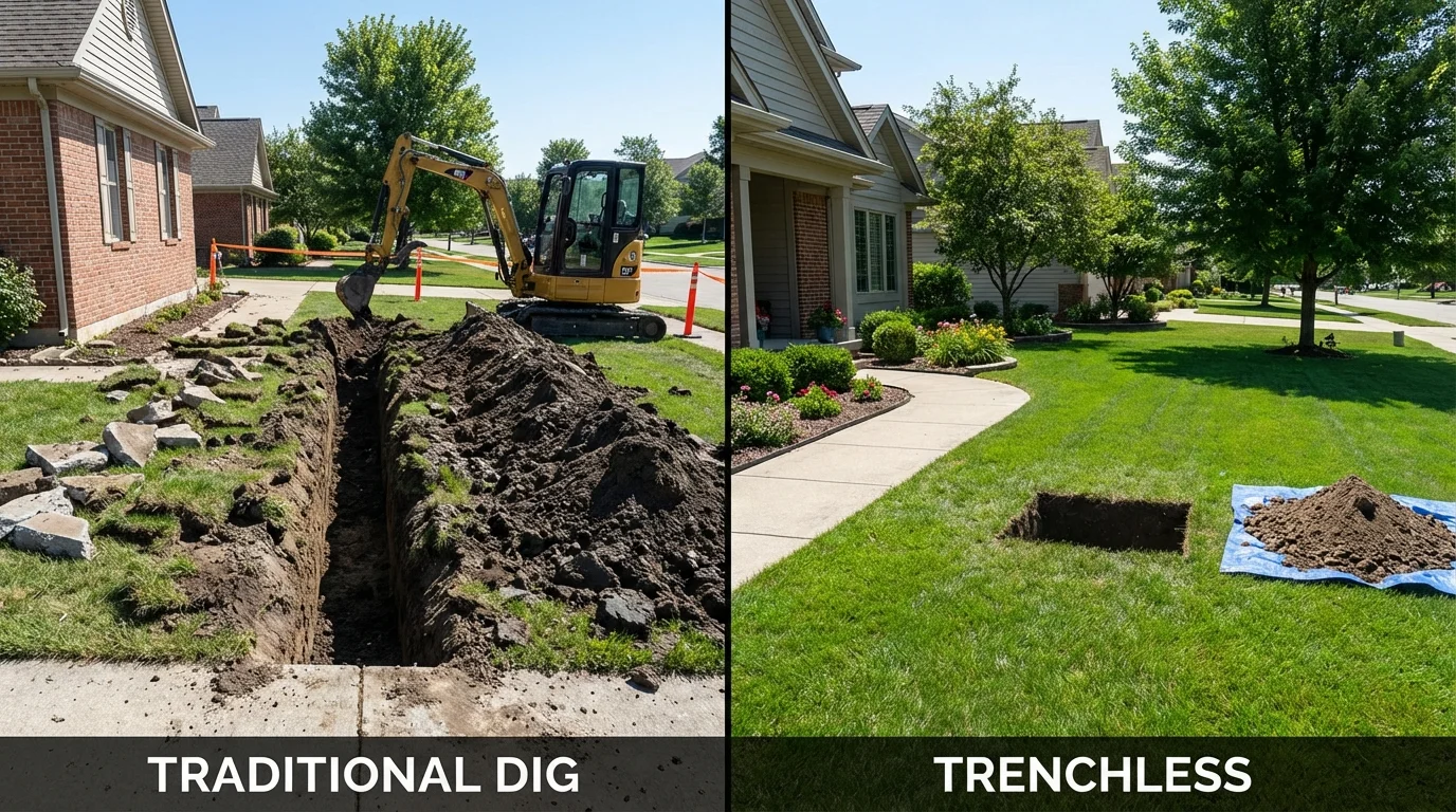 Trenchless sewer repair with minimal yard damage versus traditional excavation in Naugatuck, CT